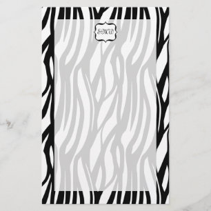 Papelaria Monograma de Zebra Branca/Preta