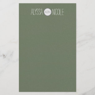 Papelaria Monograma do Nome Verde do Exército Oleícola Per