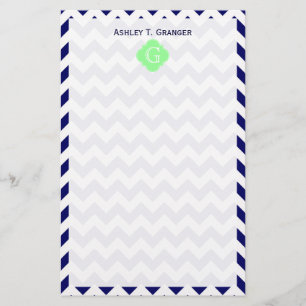 Papelaria Monograma do Quatrefoil Verde com marinho Branco