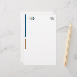Papelaria Monograma Dourado Azul Moderno Simples
