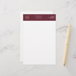 Papelaria Monograma Dourado Clássico Laurel Wreath Burgundy
