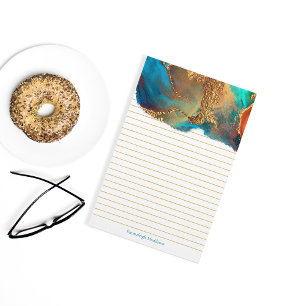 Papelaria Monograma Dourado Místico Abstrato Teal Linhado