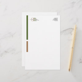 Papelaria Monograma Dourado Verde Azeitona Moderno Simples