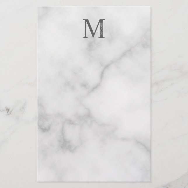 Papelaria Monograma e Nome Personalizados do Marble Branco (Frente)