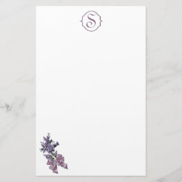 Papelaria Monograma e pulverizador roxo do Lilac com arco da