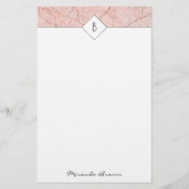 Papelaria Monograma Elegante de Mármore Dourado Rosa