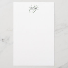 Papelaria Monograma Elegante Dividido em Caligrafia Verde Pá