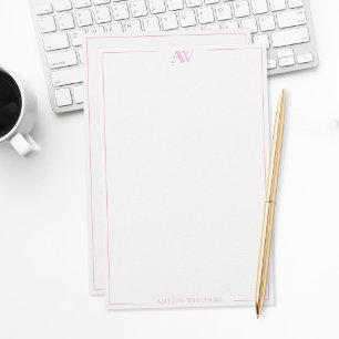 Papelaria Monograma Elegante Minimalista Rosa Moderno