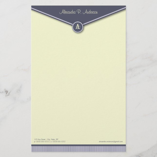 Papelaria Monograma Elegante (periwinkle) (Frente)