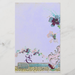 Papelaria Monograma Floral de Casamento Azul Rosa ROMANTİCA