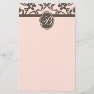 Papelaria Monograma Floral Rosa e Castanho Paisley