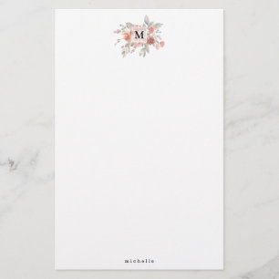 Papelaria Monograma Floral Rosa Elegante