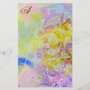 PAPELARIA MONOGRAMA FLORAL ROXO AMARELO ABSTRATO DOS
