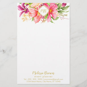 Papelaria Monograma Flores Vintage Cor-de-rosa Papel de Cart