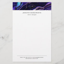 Papelaria Monograma Geodo de Aquarela Azul Profundo Agato Ro