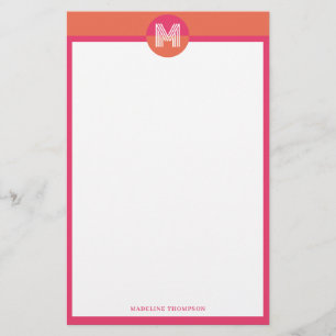 Papelaria Monograma Geométrico Moderno Rosa Laranja Chic Ret