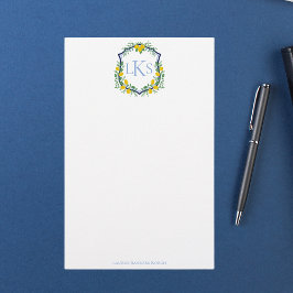 Papelaria Monograma Limon Crest, Azul e Branco Personalizado