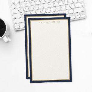 Papelaria Monograma Minimalista Azul Marinho e Dourado
