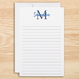 Papelaria Monograma Minimalista com Listras Azuis e Navy