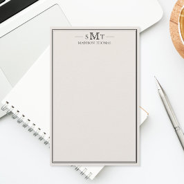 Papelaria Monograma Minimalista de Três Letras em Marfim Ele