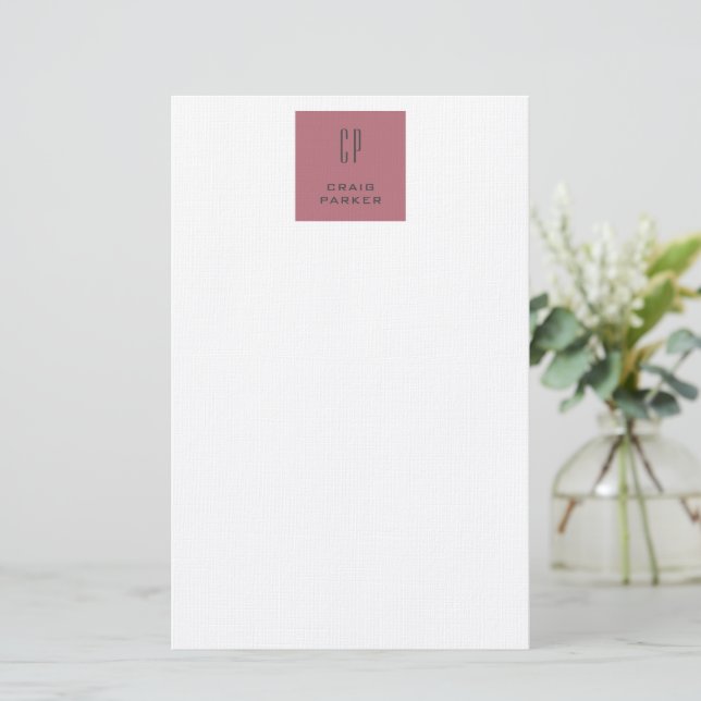 Papelaria Monograma Moderna Profissional Simples Rosa Dourad (Em pé/Frente)