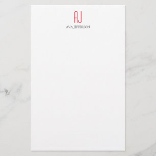 Papelaria Monograma moderno simples vertical branco vermelho