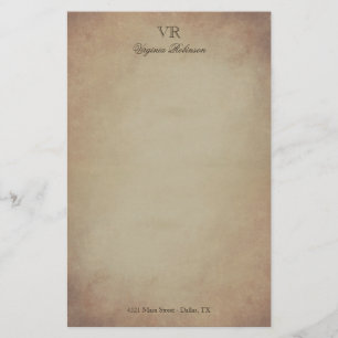 Papelaria Monograma & nome de papel amarelados vintage do