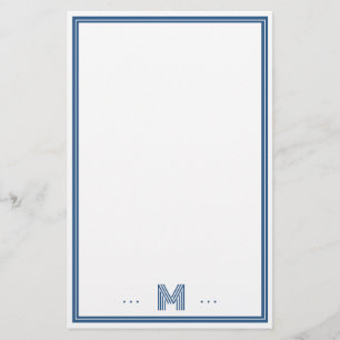 Papelaria Monograma Personalizado com Borda Azul-Marinho