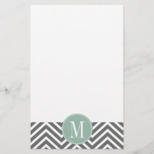 Papelaria Monograma Personalizado de Chevrons de Carvão e d