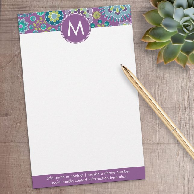 Papelaria Monograma Personalizado de Padrão Floral Colorido  (Personalized Stationery)