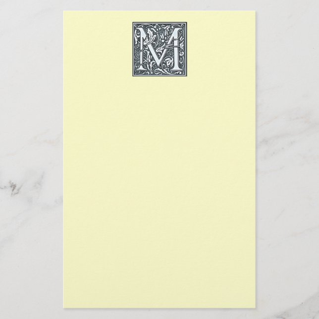 Papelaria monograma prateado com floreio - M (Frente)