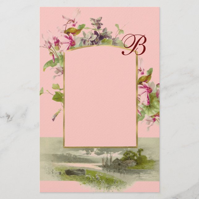 Papelaria MONOGRAMA ROMANTİCA / CYCLAMENTES, verde-rosa (Frente)