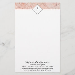 Papelaria Monograma Rosa Dourado Marble Contact Info Station