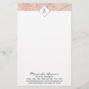 Papelaria Monograma Rosa Dourado Marble Contact Info Station