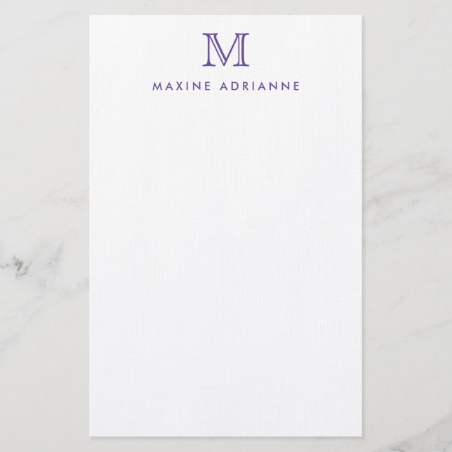 Papelaria Monograma Roxo Simples Moderno (Frente)
