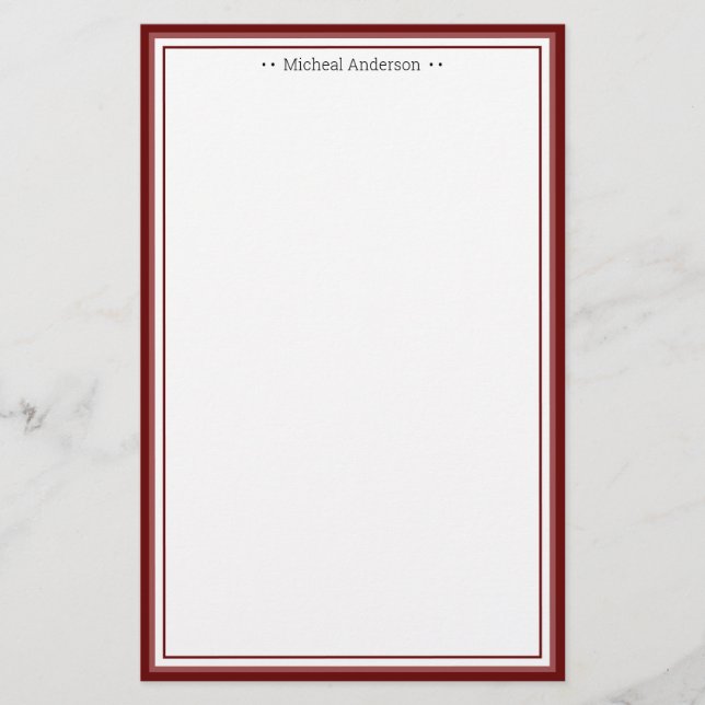 Papelaria Monograma Simples Fronteira de Vinho Personalizada (Frente)