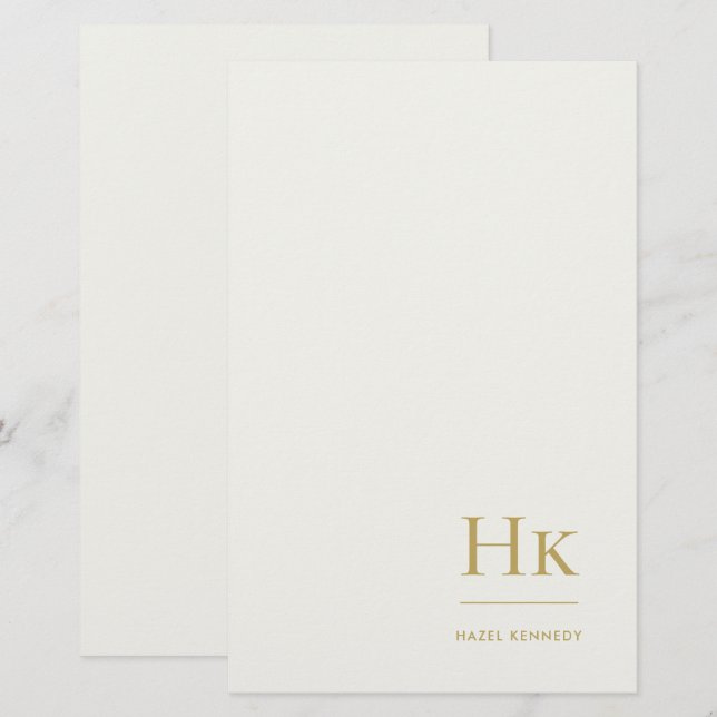 Papelaria Monograma Simples Marfim Dourado Personalizado (Frente/Verso)