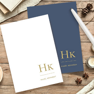 Papelaria Monograma Simples Marinho Azul Dourado Personaliza
