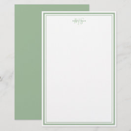 Papelaria Monograma Simples Mínimo Verde de Sage Dois Limite