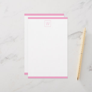 Papelaria Monograma Simples Rosa e Branco
