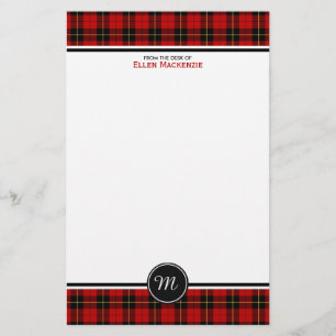 Papelaria Monograma vermelho clássico da xadrez do Tartan d
