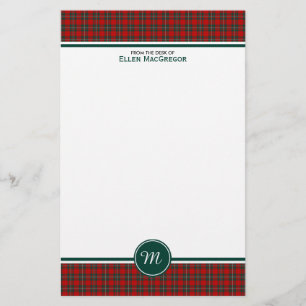 Papelaria Monograma vermelho e verde do Tartan do clã de