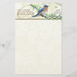 Papelaria Monograma Vintage Bird Musical Branch Stationery