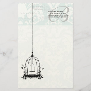 Papelaria Monograma Vintage Birdcage Pastel Blue Floral