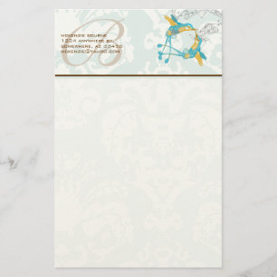 Papelaria Monograma Vintage Hummingbird Branch Stationery