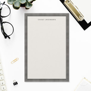 Papelaria Monograma Xadrez Preto e Marfim Elegante