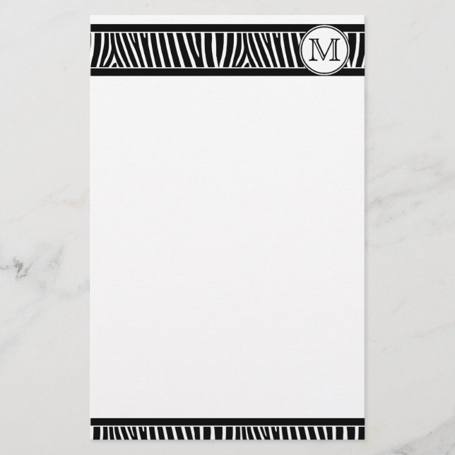 Papelaria Monograma Zebra Padrão Preto Papel Branco (Frente)