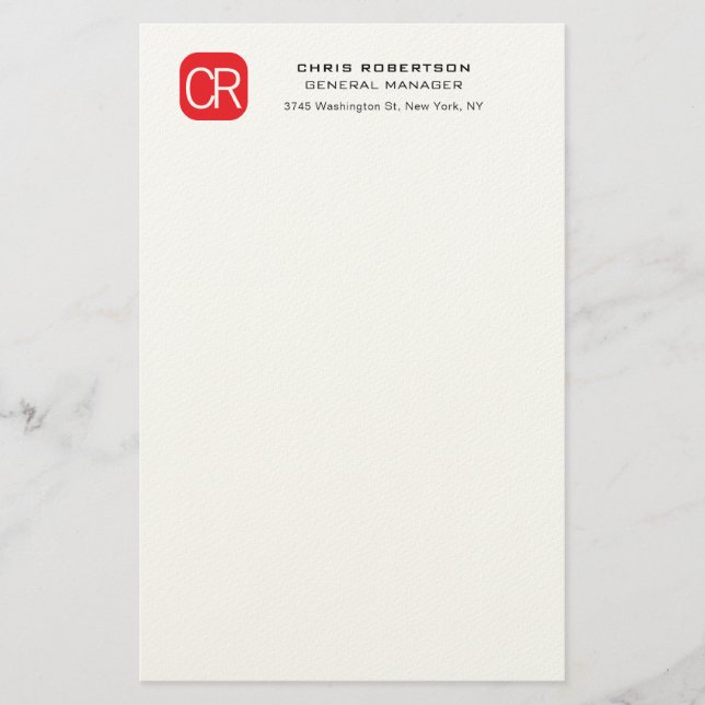 Papelaria Monogrammed Red White Professional Plain (Frente)