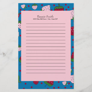 Papelaria Morango Vermelho Azul Rosa Personalizado