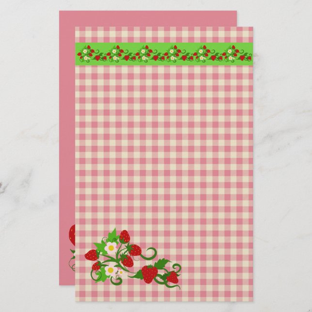 Papelaria Morangos e Gingham Checks Sweet (Frente/Verso)